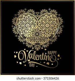 Greeting gold heart elements for design. Vector illustration. Bright illustration, can be used as greeting card, invitations for wedding, birthday, valentine's day .Paisley Doodle Flowers Design.