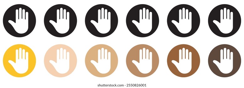 greeting or goodbye. Human waving palm Hand wave icon, motion sensor Waving hi or hello, bye line and flat icons set, editable stroke isolated on white, linear vector outline illustration, symbol logo