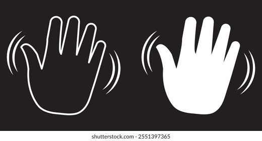 greeting or goodbye. Human waving palm Hand wave icon, motion sensor Waving hi or hello, bye line and flat icons set, editable stroke isolated on white, linear vector outline illustration, symbol logo