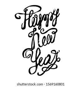 Greeting grunge doodle card design vector template with Chinese calligraphy for Happy New Year text. Hand drawn lettering quote on white background. Logo for postcard or template for social media