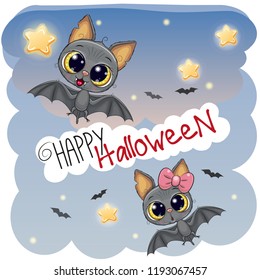 Greeting Halloween card with two cute bats