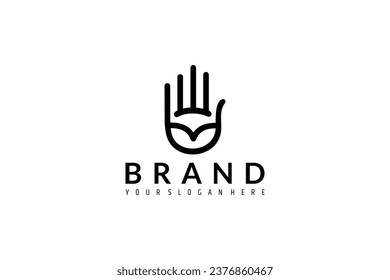 Greeting hand logo, hand palm with line art design style