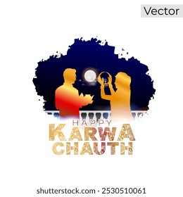 Saudações de Happy Karwa Chauth. Casal casado e antecedentes de celebração.