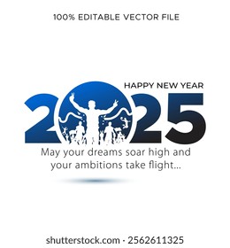 Greeting for Happy New Year 2025. 2025 Number with sports player  athlete winner illustration.