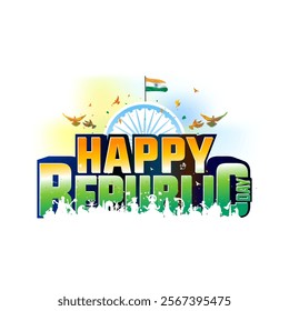 Greeting for Happy Republic day of India. Patriotic background and cultural parade with Indian tricolor flag.