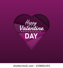 greeting happy valentine day with paper cut style in purple color