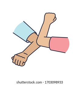 Greeting hit your elbow. Elbow bump. Safe greetings. Methods to prevent transmission of infection, virus, coronavirus, influenza. Vector illustration