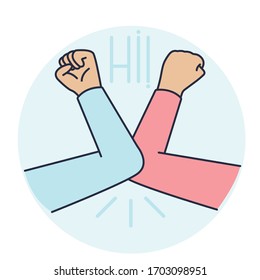 Greeting hit your elbow. Elbow bump. Safe greetings. Methods to prevent transmission of infection, virus, coronavirus, influenza. Vector illustration