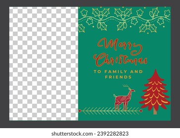 Greeting holiday card. Merry Christmas and Happy New Year, Happy Christmas companions, Christmas and New Year Typographical on shiny Xmas background with winter landscape with snowflakes, light, stars