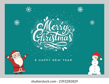 Greeting holiday card. Merry Christmas and Happy New Year, Happy Christmas companions, Christmas and New Year Typographical on shiny Xmas background with winter landscape with snowflakes, light, stars