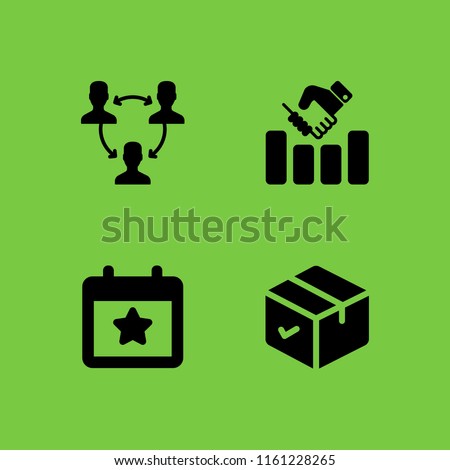 greeting icon. 4 greeting set with partner, box, business agreement and election event on a calendar with star symbol vector icons for web and mobile app