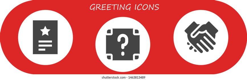 greeting icon set. 3 filled greeting icons.  Simple modern icons about  - Invitation, Surprise, Shake hands