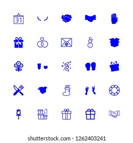 greeting icon set about handshake, gift, christmas sock and wedding rings vector set