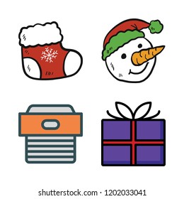 greeting icon set. vector set about gift, snowman, box and christmas sock icons set.