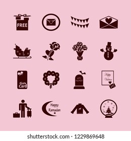 greeting icon. greeting vector icons set happy ramadan, rose bouquet, gift card and guest