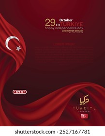 Greeting Illustration Background 29 ekim Cumhuriyet Bayrami, Republic Day Turkiye. Translation: 29 october Republic Day Turkey and the National Day in Turkey happy holiday. graphic for design elements