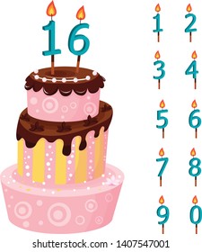 greeting illustration with a beautiful birthday cake, vector