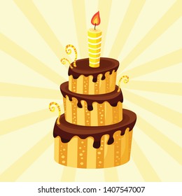greeting illustration with a beautiful birthday cake, vector