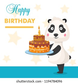 greeting illustration with panda and cake