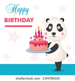 greeting illustration with panda and cake