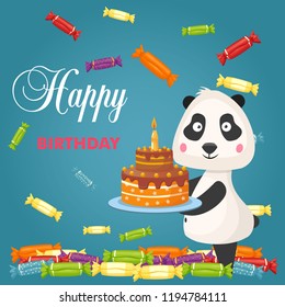 greeting illustration with panda and cake