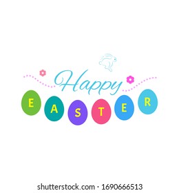 Greeting inscription with the Easter bunny and Easter eggs. Wishing You a Happy Easter . vector illustration