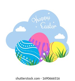Greeting inscription with the Easter bunny and Easter eggs. Wishing You a Happy Easter . vector illustration
