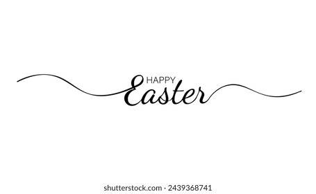 The greeting inscription is written in calligraphy Happy Easter. Black text on a white background. Wavy ribbons on the sides of the text. As a template for a banner, poster on the web