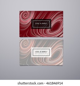 Greeting, invitation or business cards design template with swirled stripes. Vector illustration of swirled, curled stripes background. Marble or acrylic texture imitation. Cool and Swirly background