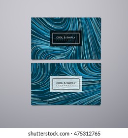 Greeting, invitation, business cards design template with swirled stripes. Vector illustration of swirled background. Marble or acrylic texture imitation. 