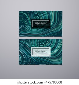 Greeting, invitation, business cards design template with swirled stripes. Vector illustration. Swirled vortex stripes background. Marble or acrylic texture imitation.