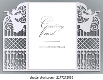 Greeting invitation or card with abstract ornament. Envelope vector template for laser cutting. Paper cut card with silhouette. Cut out the silhouette of the panel. cutting file.