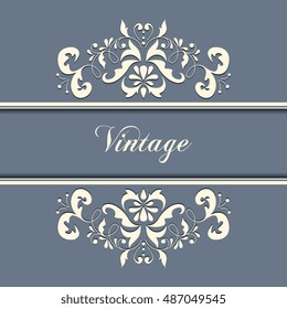 Greeting or invitation card  or announcement, save the date card. Template ornament flyer. Vintage style.