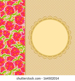 Greeting or Invitation Card with Bright Raspberry Pattern Decoration