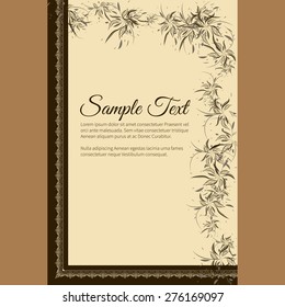 Greeting invitation card with elegant abstract floral motif, light design, place for text