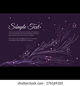 Greeting invitation card with elegant abstract floral motif, dark design, place for text