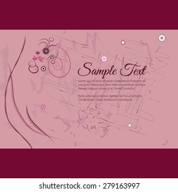 Greeting invitation card with elegant abstract floral motif and scratches, dark design, place for text