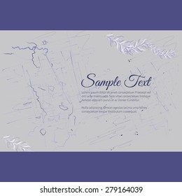 Greeting invitation card with elegant abstract floral motif and scratches, place for text