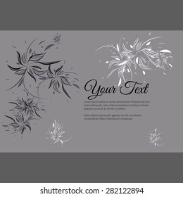 Greeting invitation card with elegant abstract floral motif, dark design, place for text