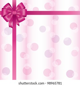 Greeting or invitation card with ribbon and bow, light background. Vector illustration