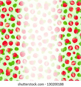 Greeting or Invitation Card with Ripe Strawberry and Green Leaves. Vector Background Image