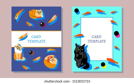 greeting invitation card template design with Cute Cats, design  Vector illustration