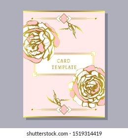 greeting invitation card template design with roses and Ethnic ornament, floral design for banner, flyer, invitation, poster, web site or greeting card. Vector illustration