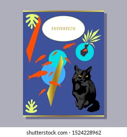 greeting invitation card template design with Cute Cats, design for banner, flyer, invitation, poster, web site or greeting card. Vector illustration