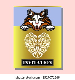 greeting invitation card template design with cats. Design for banner, flyer, invitation, poster, web site or greeting card. Vector illustration