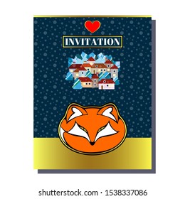 greeting invitation card template design with fox. Design for banner, flyer, invitation, poster, web site or greeting card. Vector illustration