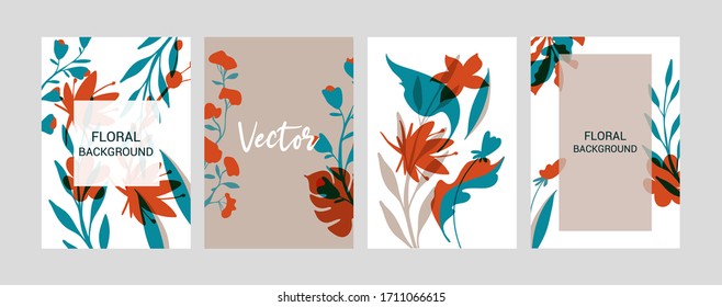 Greeting and invitation card template design. Modern Floral Design with leaves