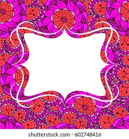 Greeting invitation card template in doodle style. hand drawn abstract colored floral ornamental frame for your design