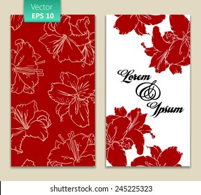 Plantilla de tarjetas de felicitación o invitación con flores rojas. Frente y atrás
