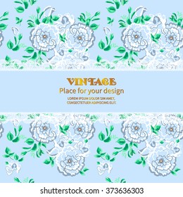 Greeting or invitation card wedding day.Frame on background of floral pattern with roses